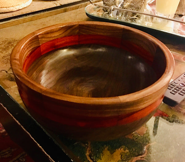 Large Walnut  Bowl with Padauk Stripe (#13)